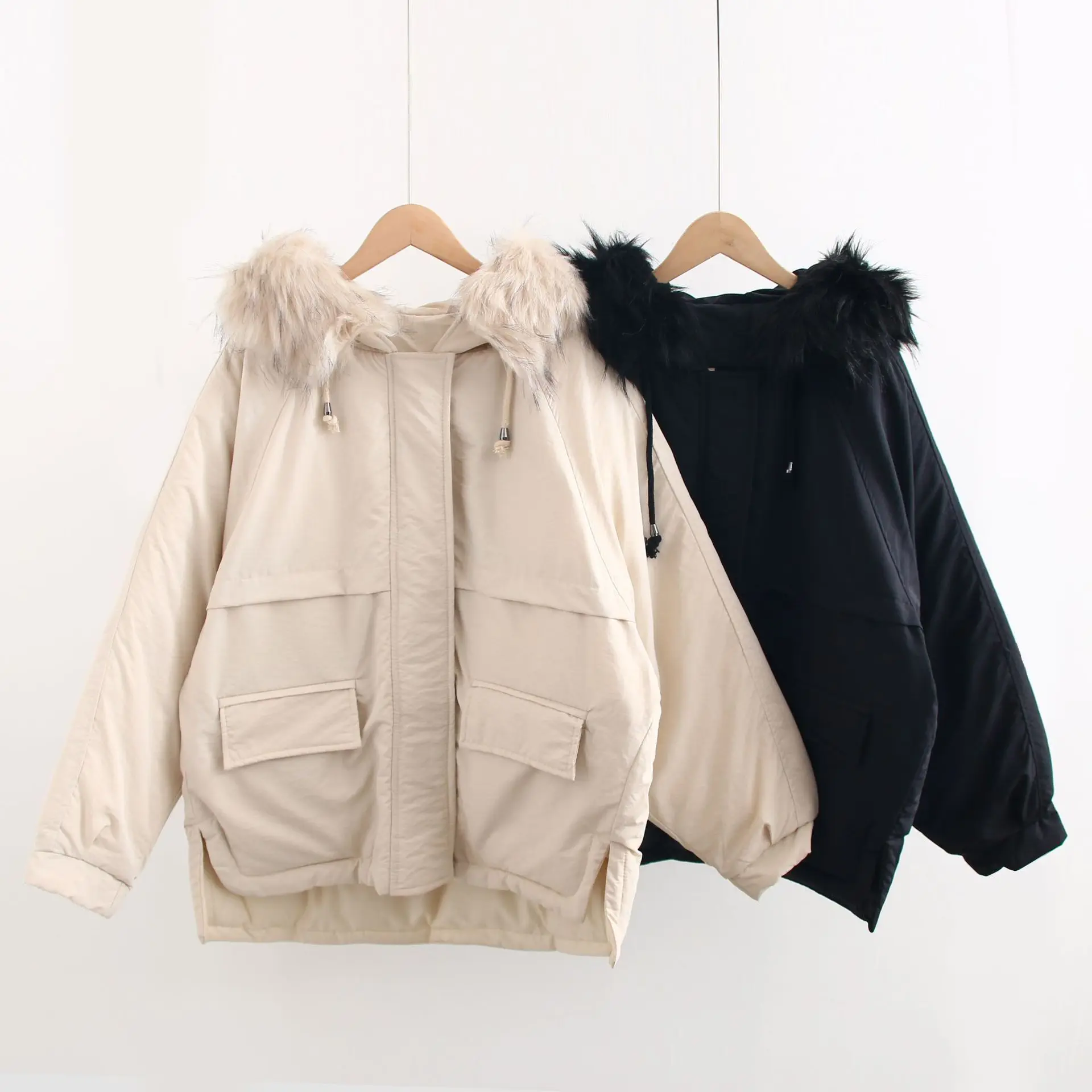 

Korean-style WOMEN'S Wear 2019 Autumn And Winter New Style Hidden Button Deconstructable Fur Collar Drawstring Short in Front zh