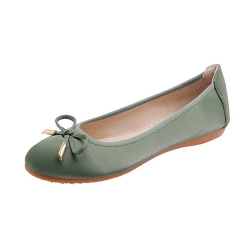 Повседневная обувь на плоской подошве; женская обувь с острым носком и бантом-бабочкой; балетки на плоской подошве; кожаные женские лоферы; большие размеры; HVT640 - Цвет: green