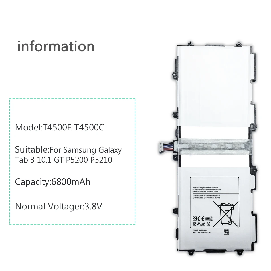 6800 мА/ч, T4500E T4500C Замена Батарея для samsung Galaxy Tab3 10,1 P5200 P5210 P5220 GT-P5200 P5213 GT-P5210