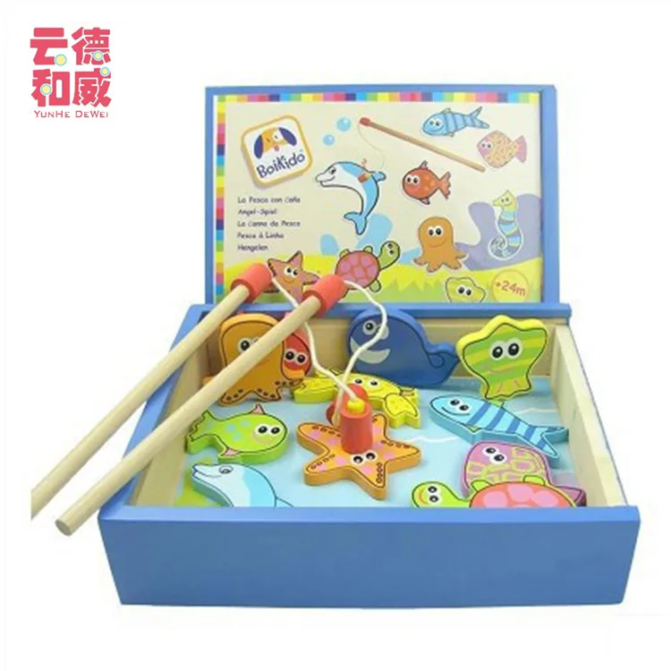 

Kitten Fishing Set Wooden Magnetic Large Size Baby Educational Toy 1-3-2-Year-Old Children Fishing Toys