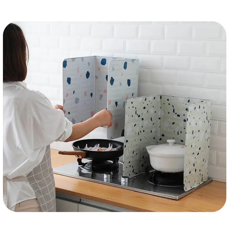 Kitchen Frying Pan Oil Splash Barrier Aluminum Foldable Kitchen Gas Stove Baffle Net Accessories