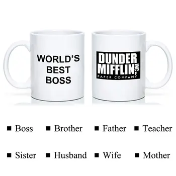 

Coffee Mug cup With Dunder Mifflin The Office Worlds Best Boss 11 oz Funny Ceramic Coffee Tea Cocoa Mug Unique office gift