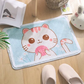 

Cartoon floor mat Bath Mat Kitty Puppy soft fluffy Flocking water absorption washroom Rug Anti-Slip foot pad Doormat cute Carpet