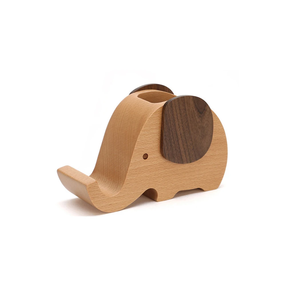 Wooden Phone Holder Multi-function Wooden Pen Holder Elephant