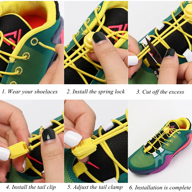1 pair Elastic shoelaces Round Spring plastic lock Quick wear in 1 second No tie shoelaces Suitable for all shoelaces Lazy laces
