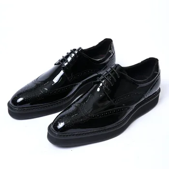 

Leather Shoes Patent Cowhide Shoes Pointed Toe Thick Bottomed Leather Comfortable Genuine Leather Zapatos De Hombre
