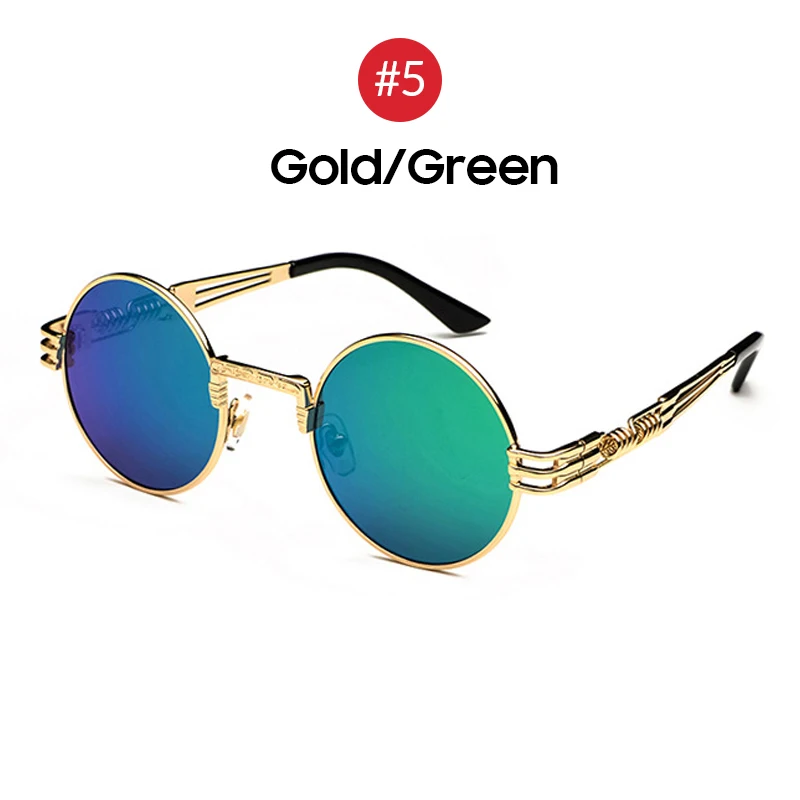 VIVIBEE трендовые черные круглые солнцезащитные очки для женщин в стиле хип-хоп солнцезащитные очки в стиле панк мужские очки в стиле стимпанк Роскошные Рок Аксессуары - Цвет линз: 5 Gold Green