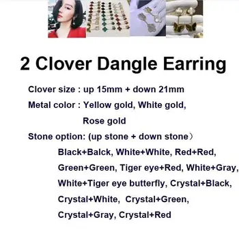 

Elegant Hot Brand 2 Leaf Charms Dangle Earring Women With Clip 100% Sterling Silver 925 Set Real Stone Top Quality Bijoux Gifts