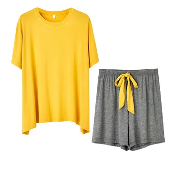 

JULY'S SONG 2020 New Modal Woman Pajamas Set Summer Solid Sleepwear Shorts Casual Nightwear Set Homewear for Female Pyjamas