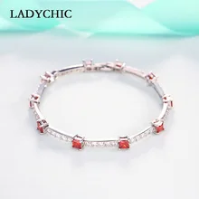 LADYCHIC Модный Синий и Красный кубический циркон браслеты для женщин Свадебная вечеринка изысканный кристалл серебряный цвет браслет подарок LB1002