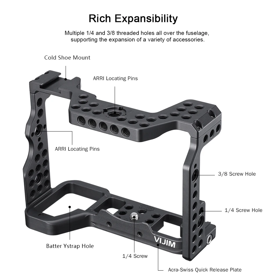 Vijim CA-02 клетка для камеры для sony A7R4 Ручка Рукоятка камера установка 1/4 резьбовое отверстие Расширение аксессуаров