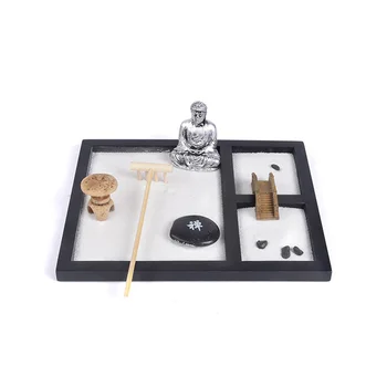 

Rocks Meditation Figurines Stylish Sand Tray Kit White Sand Wooden Base Home Decor Zen Rakes Ornament Accessories 1 Set
