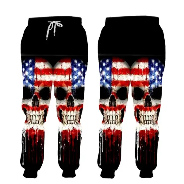 Fashion Unisex Punk Casual Pants 3D Skull Sweatpants Men american flag Jogger Pants Funny Brand Custom Drawstring Trousers S-7XL