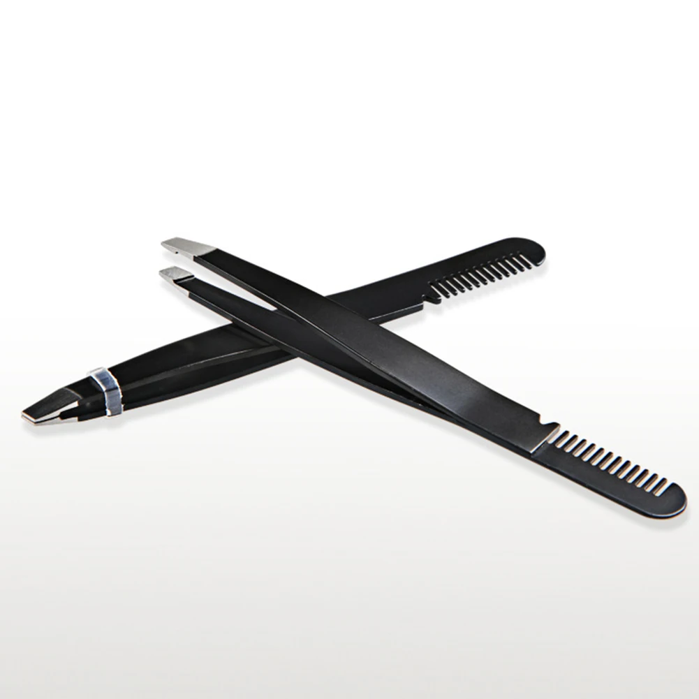 1PC Black Color Hot Sale Stainless Eyebrow Tweezers Brush Comb Eyelashes Extension Double Eyelids Clip Beauty Assistant Tool