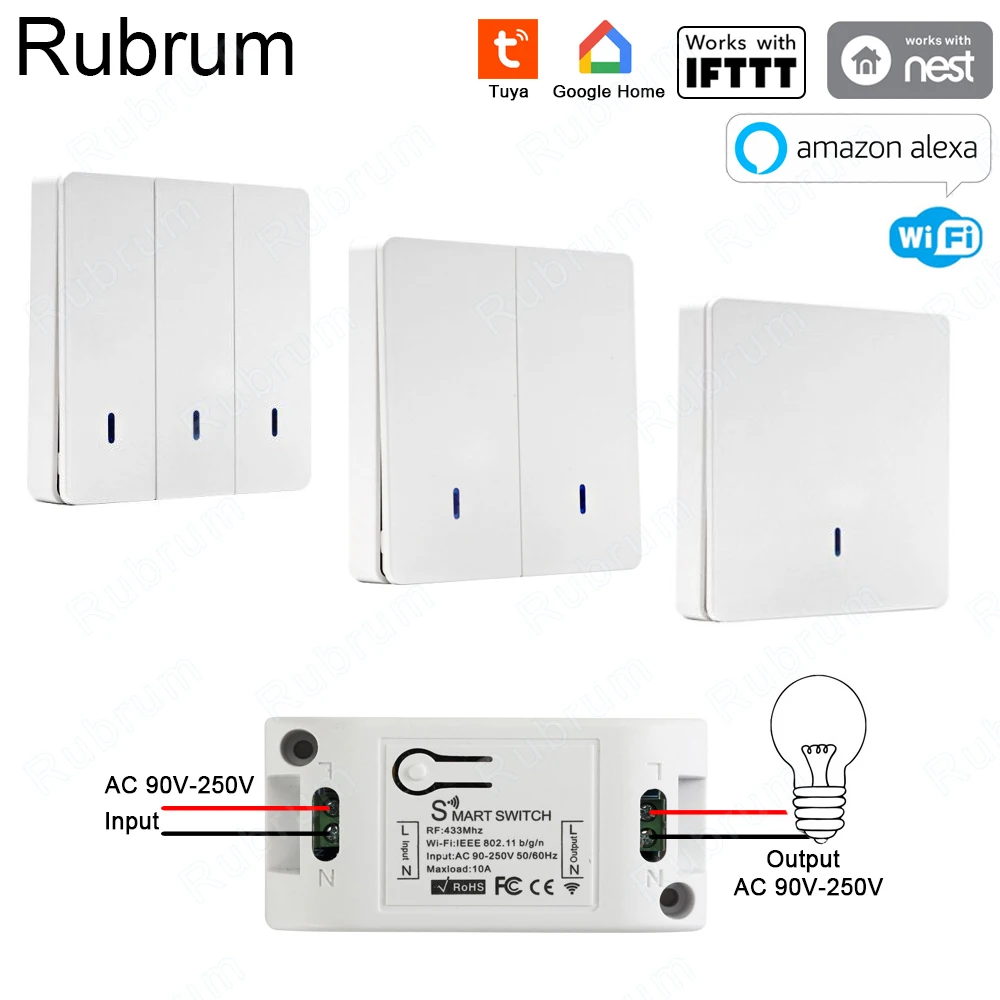 Беспроводной смарт выключатель Rubrum RF 433 AC 220 В с поддержкой Wi Fi|Модули для умного