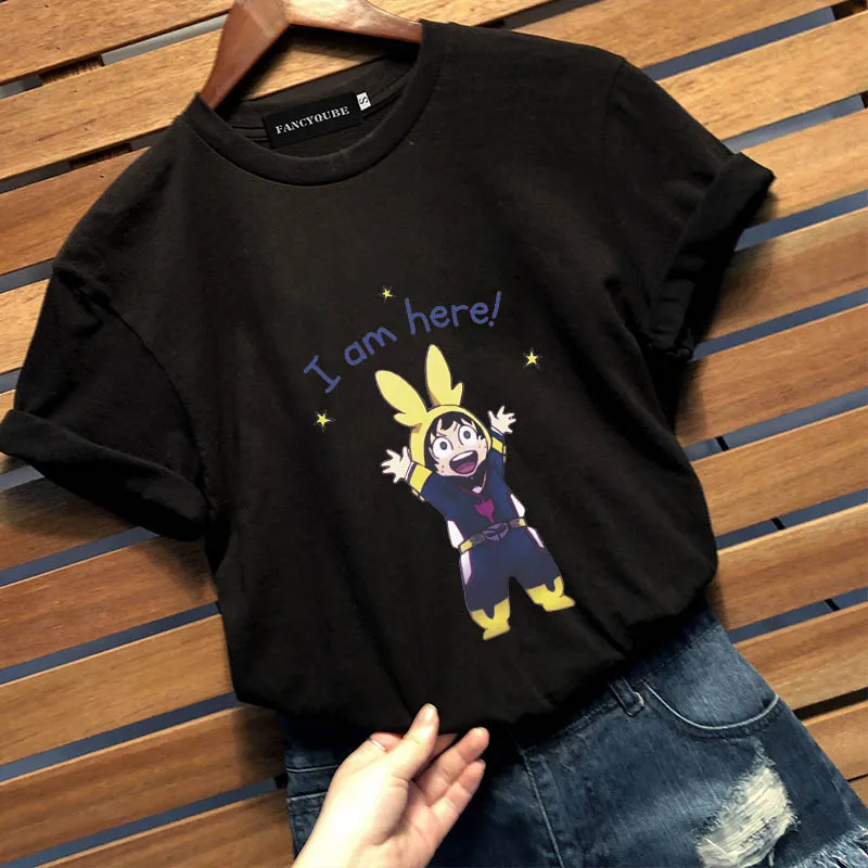 Аниме My Hero Academy Женская Милая футболка с графическим принтом и коротким рукавом Deku I Am Here Повседневная Свободная футболка Топы