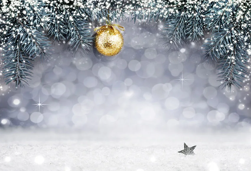 

Christmas Vinyl Backgrounds Photography Christmas Tree Light Gold Ball Decor Family Party Children Backdrop Photo Booth Studio