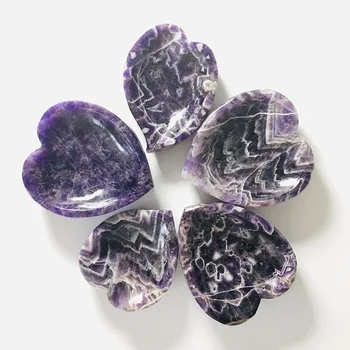 

Free Shipping Natural Dream Amethyst Crystal Bowl Carved Chevron Amethyst Heart Stone Healing Chakra Mineral Gemstone Home Decor