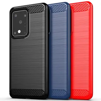 

For 100pcs Samsung galaxy S20,S20Plus,S20Ultra Brushed Texture Carbon Fiber Shockproof TPU Rugged Armor Protective Case