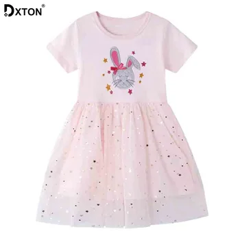 

DXTON Girls Dress 2020 Summer Princess Dress Patchwork Girls Clothes Rabbit Girls Party Dress Flower Kids Children Clothing 2-7Y