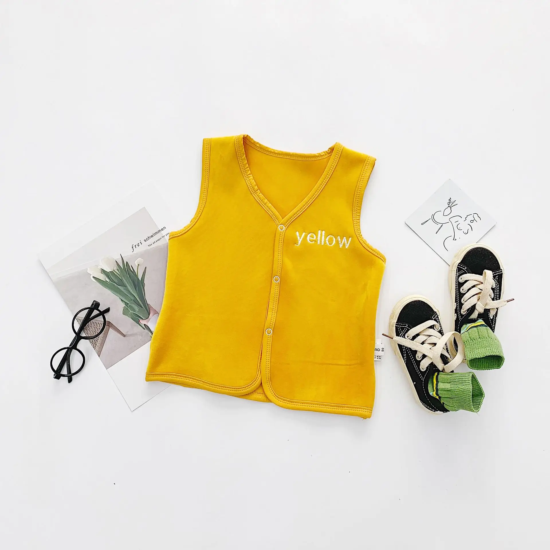 WLG baby winter solid all match sweater vest kids boy fanshion letter white waistcoat children winter outwear clothes 1-5years
