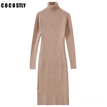 

Thick Turtleneck Long Women straight Sweater dress Autumn Winter Warm Pullover Sweater Femme Long Knitwear Jumper dress