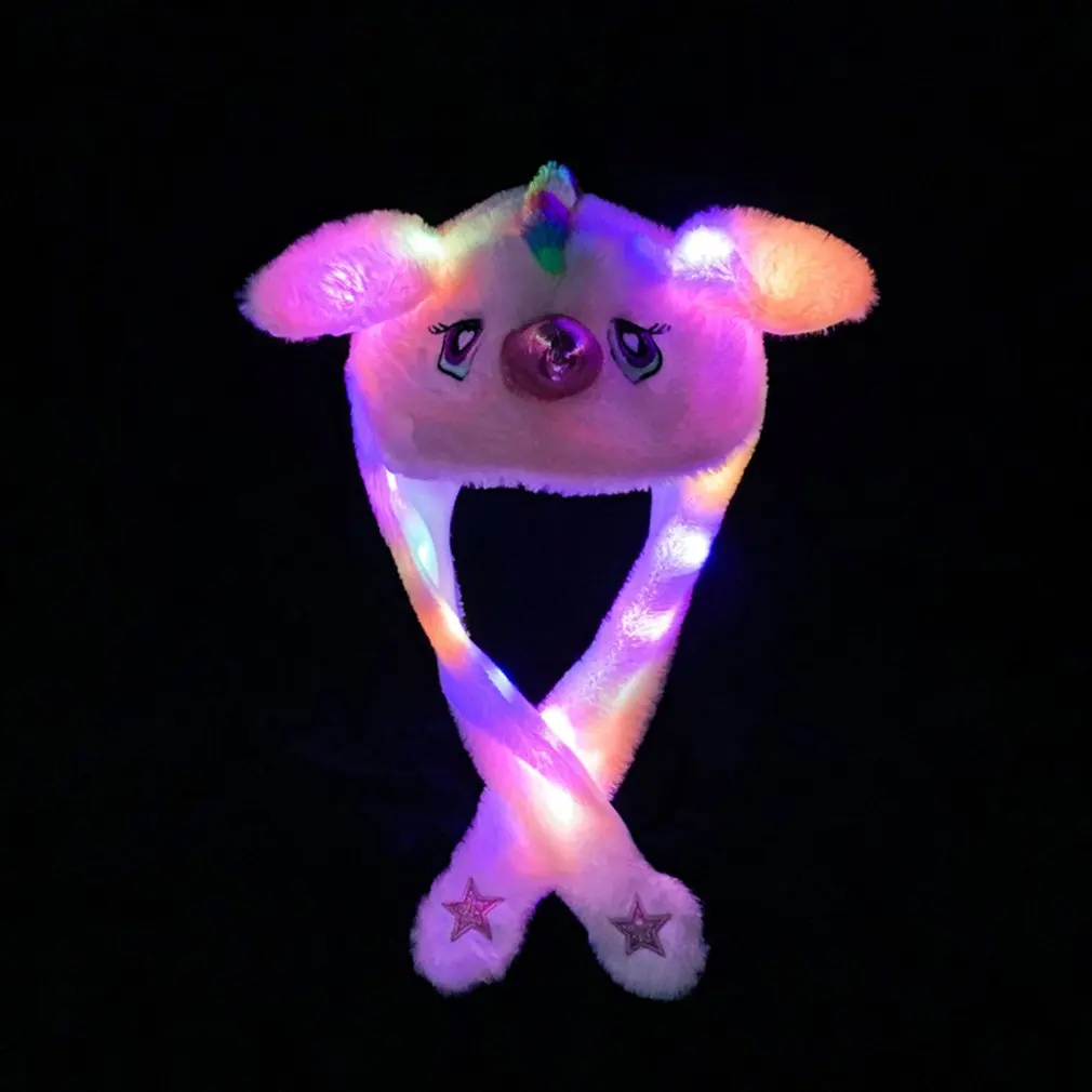 Весенне-осенняя Корейская версия плюшевой шляпы креативная встряхившая уши шляпа родитель-детский головной убор мультфильм милый головной убор с подсветкой - Цвет: Pink Unicorn
