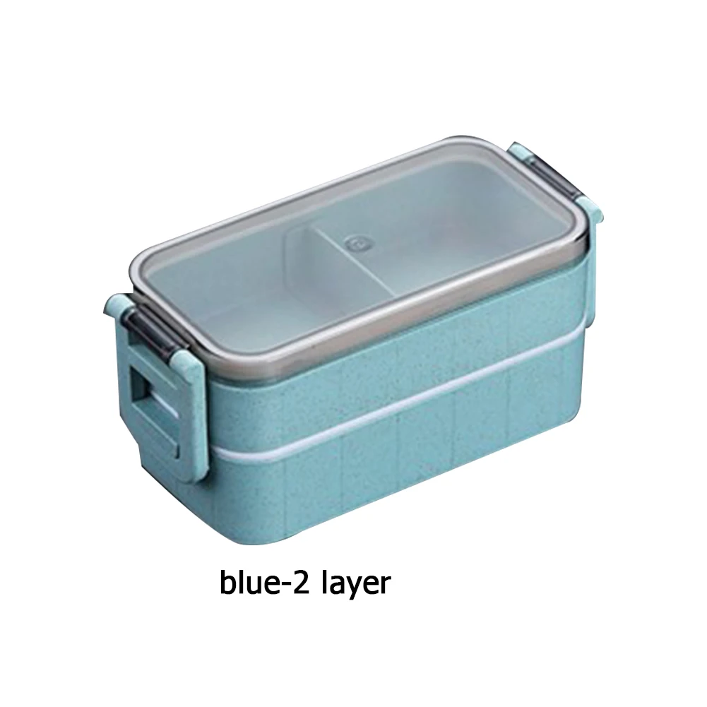 blue 2 layer Модная японская коробка бэнто для микроволновой печи пшеничная соломенная детская Ланч-бокс герметичная бенто Ланч-бокс для детей школьный контейнер для еды - Цвет: blue 2 layer
