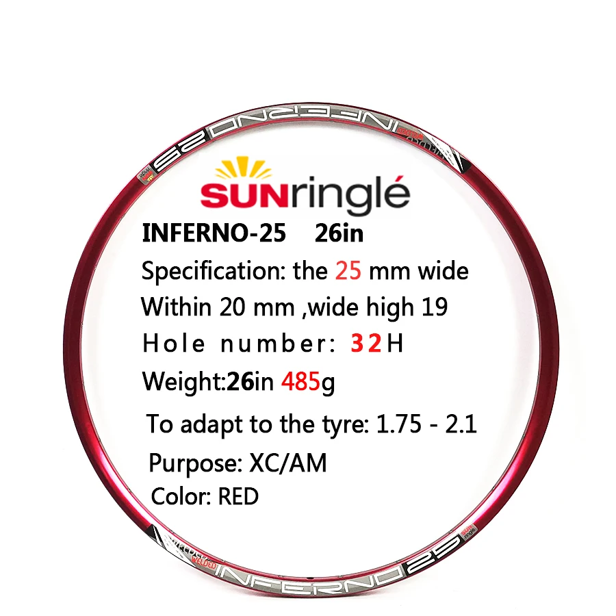 Sunringle inferno25 in25 in27 in29 aro 26 polegadas 29 polegadas