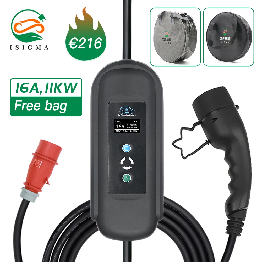 US $257.05 11kw Ev Charger Type 2 3 Phase 16A iec 621962 CEE Plug Portable Electric Vehicle Car Charger EVSE Charging Station Evse Charger