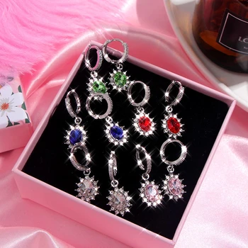 

Flatfoosie Geometric CZ Crystal Drop Earrings for Women Fashion Multicolor Rhinestone Earring Elegant Temperament Jewelry Gift