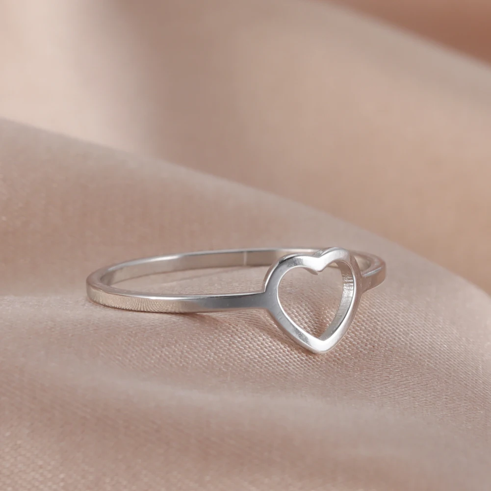 COOLTIME Edelstahl Herz Paar Ringe für Frauen Mode Stahl Farbe Finger Ringe Hochzeitstag Geschenk Schmuck – Detail 3