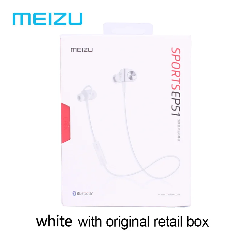 Meizu EP51, Bluetooth наушники, Спортивная гарнитура, беспроводные наушники, Bluetooth, стерео гарнитура, в уши, APT-X, с микрофоном - Цвет: White With Box