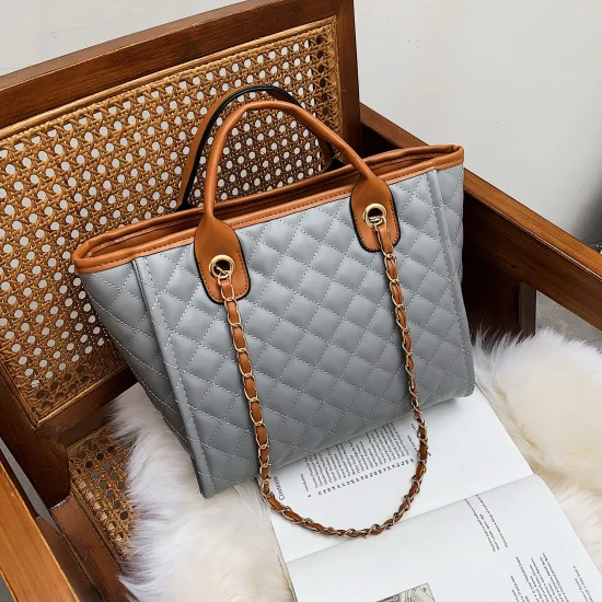 Designer Quality Luxury Handbags High Capacity Shoulder Bags For Women Lady Totes Elegant Solid Color Chain Hand Bag - Цвет: Серый