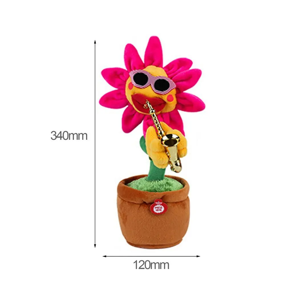 Singing Dancing Flower Doll Sunflower Plush Toys With Saxophone Soft Stuffed Funny Electric Toys For Kids Christmas Gift