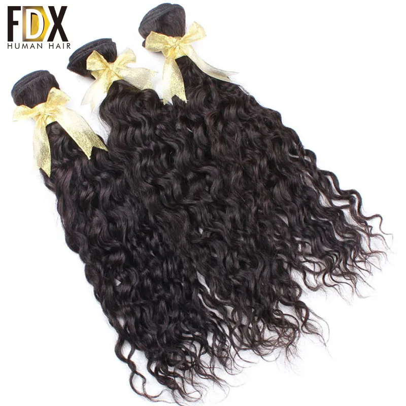 

FDX indian water wave hair 1/3/4pcs human hair weave 28 30 inch bundles deal natural black color Long Hair extensions Remy