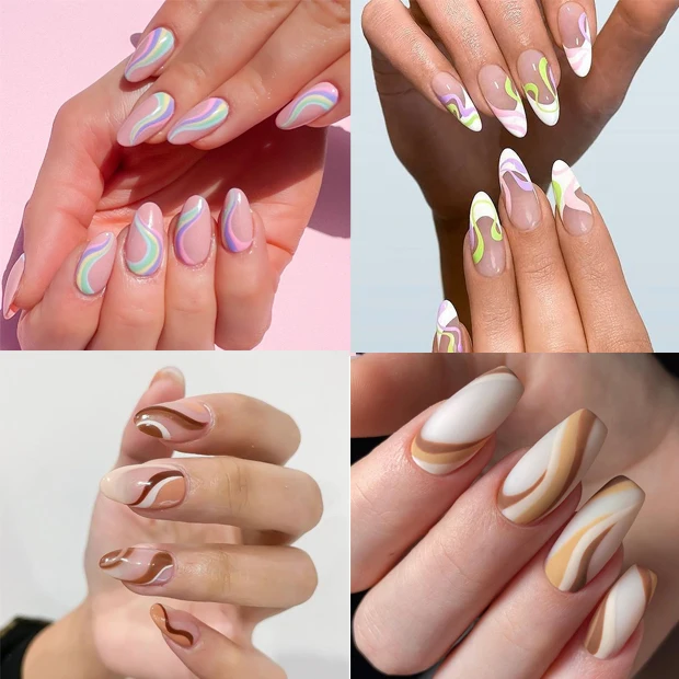 Nail Water Decals 12patterns Colors Wave Line Flower Swirl Ribbon Silder For Nails Art Transfer Sticker Nailswag Slider Decals