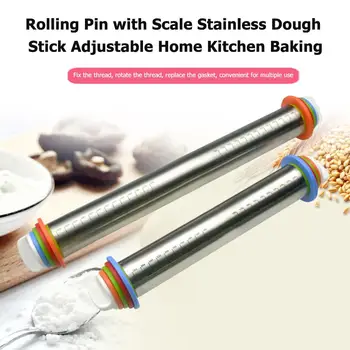 

Adjustable Stainless Steel Rolling Pin Dough Mat Dough Roller Removable Thickness Rings Pastry Pizza Pie Baking Tool