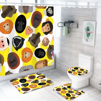 

Cartoon Orangutan Polyester Bath Curtain with Hooks Animals Rug Lid Toilet Cover Bath Mat Set for Home Hotel Custom
