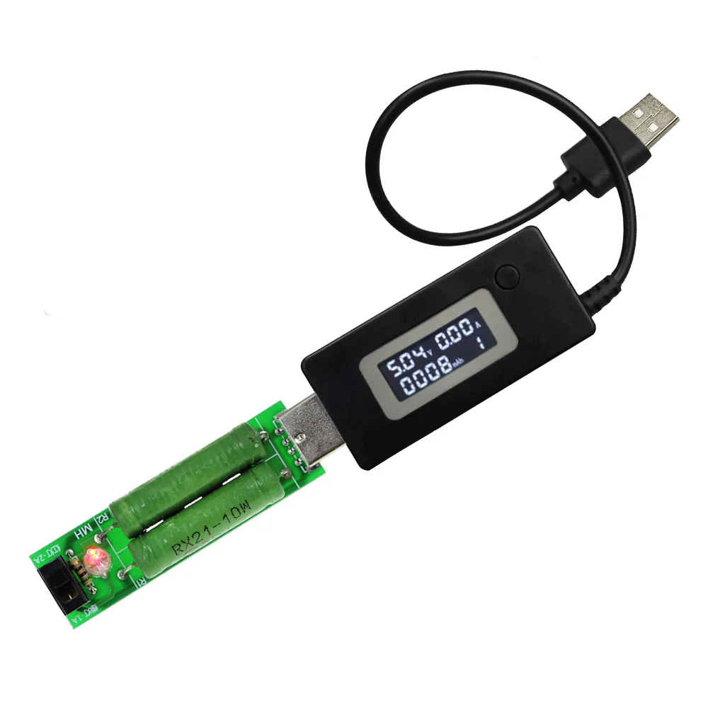 Черный цифровой мини тестер тока Micro USB LCD + разрядный резистор 2A/1A с