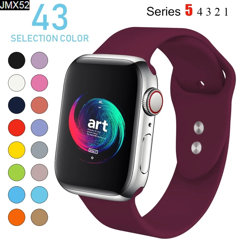 Ремешок для Apple Watch 5 4 3 2 1 силиконовый спортивный браслет часов 44 мм 40 42 38 Ror IWatch