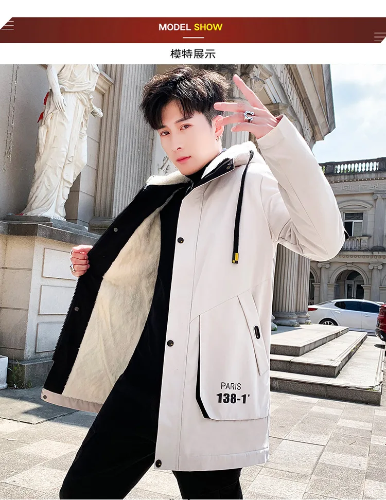 New Style MEN'S Cotton-quilted Coat Casual Hooded Printed Letter Youth Winter Warm Coat