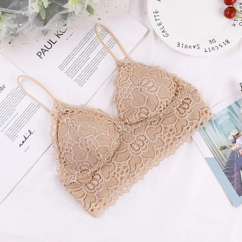 Liva Girl Deep V Bra Female Lace Tube Top Underwear Sexy Lace Summer Bras Top With Chest Pad