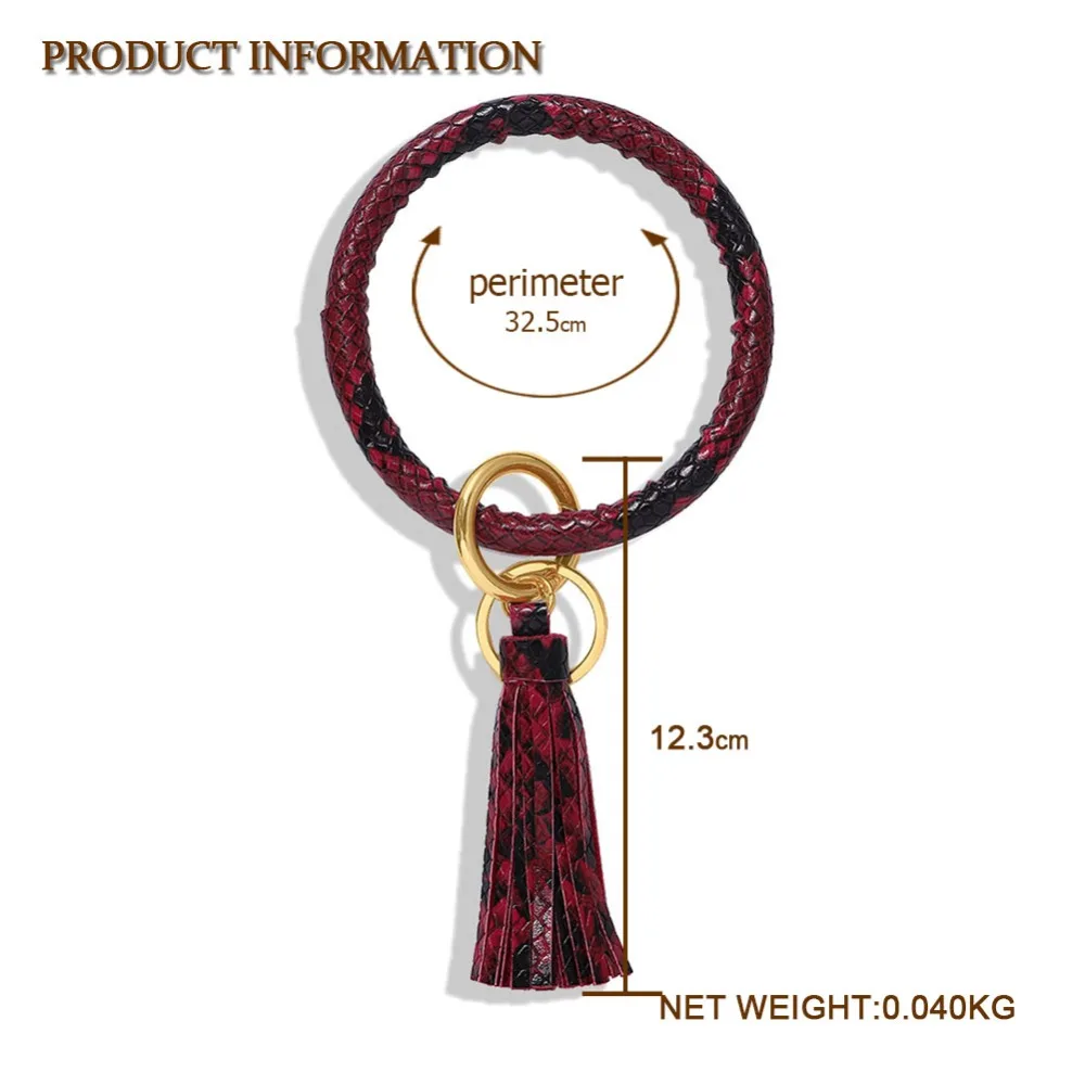 Dvacaman New Fashion Multi-Color Tassel Keychain Enamel PU Leather O Key Chain Monogram Circle Wristlet Keychain For Women Girls