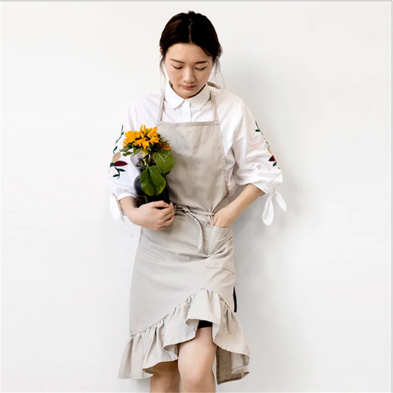 Simple Japanese Cotton And Linen Pleated Butterfly Tail Apron Household Bib Women Housework Kitchen Wrapped Apron