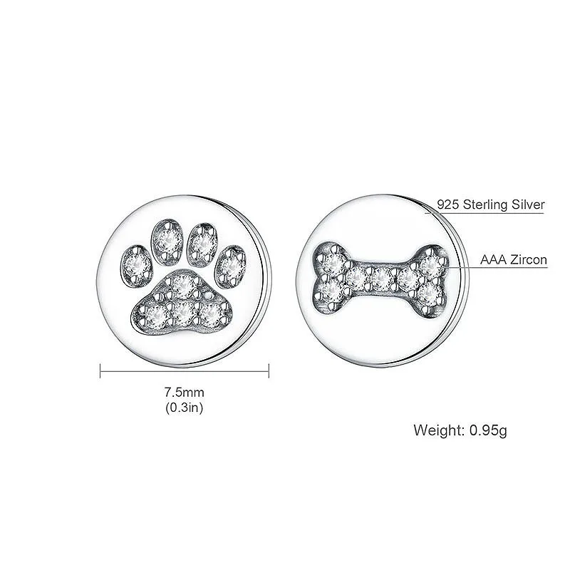 Форзац с принтом щенячьей лапы Bonecubic Zirconia 925 пробы серебряные серьги-гвоздики для женщин забавные серьги модное ювелирное изделие