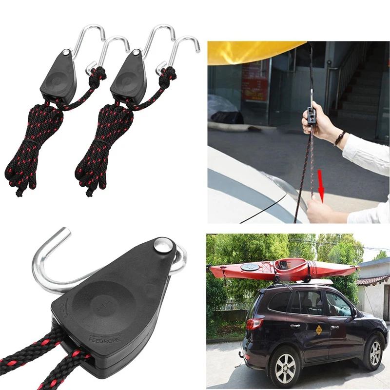 

Pulley Ratchets Kayak and Canoe Boat Bow and Stern Rope Lock Tie Down Strap 1/8 Inch Duty Adjustable Rope Hanger( 2 PCS)