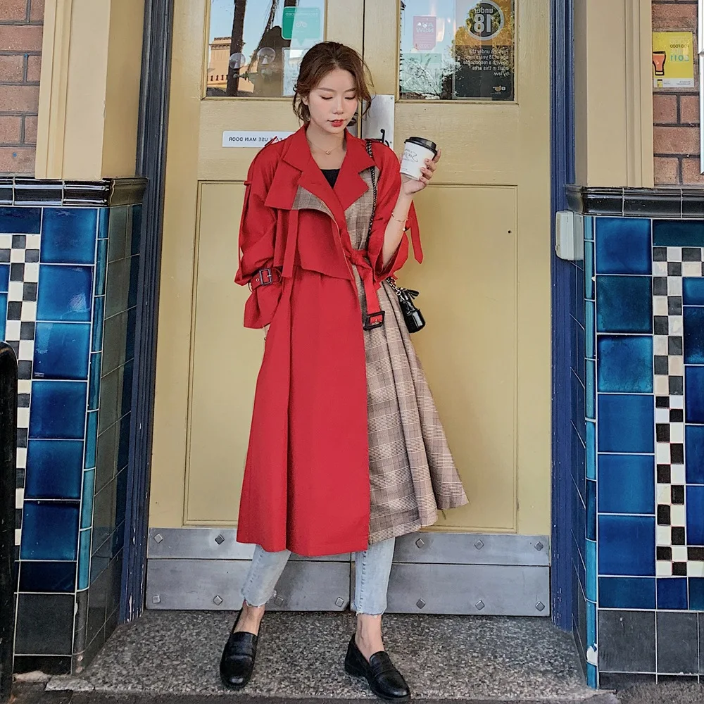 

Photo Shoot French Elegant Coat 2019 Autumn New Style WOMEN'S Dress Retro British Style Pattern Joint Cape Trench Coat
