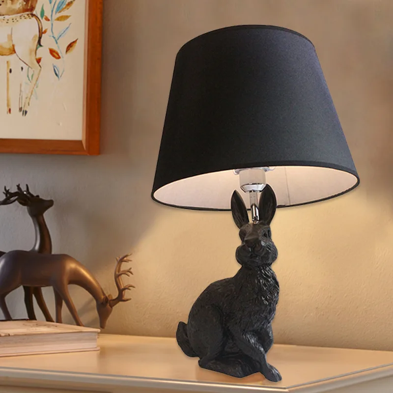 Креативный дизайн смолы белый черный кролик светильник Ткань Бра E27 светодиодный настольная лампа для кабинета офиса спальни гостиной