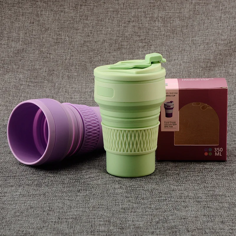 350 мл силиконовая складная чашка безопасный PP материал дорожная портативная чашка герметичный дизайн наружная телескопическая чашка